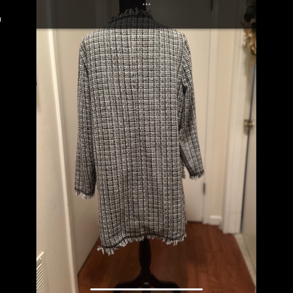 Plaid duster blazer, fringe trim. - Picture 2 of 5